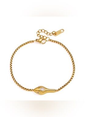 Gold Tone Snake Head Bracelet with Crystal Accent